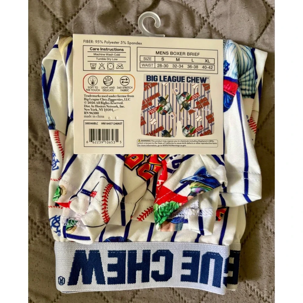 Big League Chew Mens Boxer Briefs XL Outta Here Original Baseball Pinstripe New